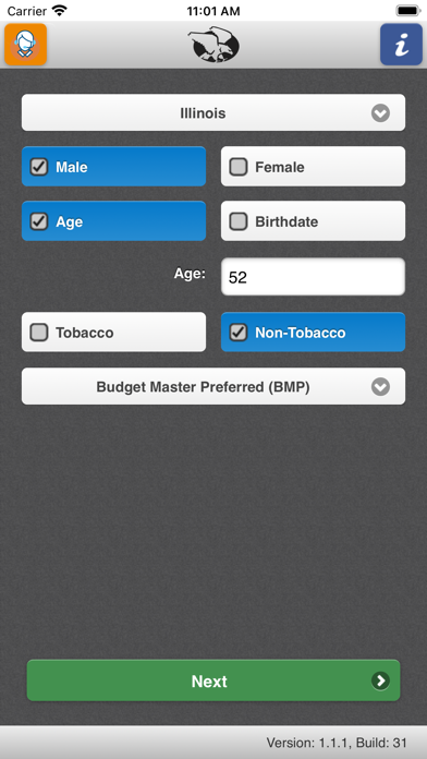 OAIC Insurance Rate Calculator Screenshot