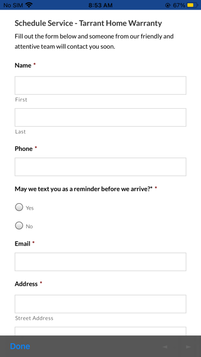 Tarrant Home Warranty Services Screenshot