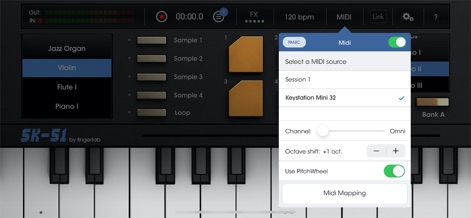 SK-51 - Cet outil offre un contrôle MIDI complet, incluant la sélection de sources externes et l'ajustement précis de l'Octave shift, pour une production musicale flexible.