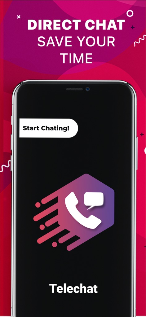 Telechat - Direct Telegram - Observe the app's quick launch capabilities, highlighted by the "Start Chating!" button and the recognizable Telechat logo, for immediate communication.