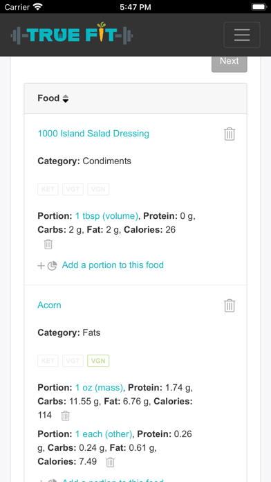 True Fit Training & Nutrition Screenshot