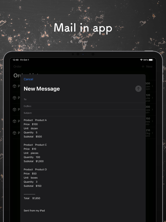 Order List - works with Mail