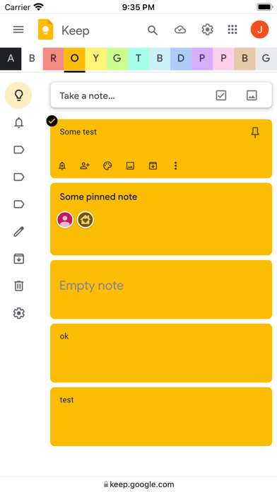 Category Tabs for Google Keep Screenshot