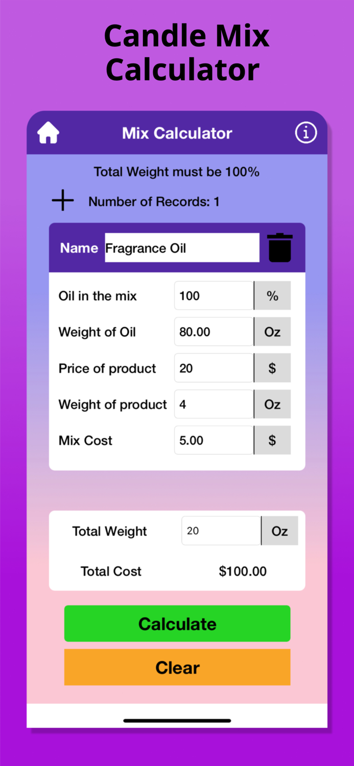 Candle Calculator CostWeight