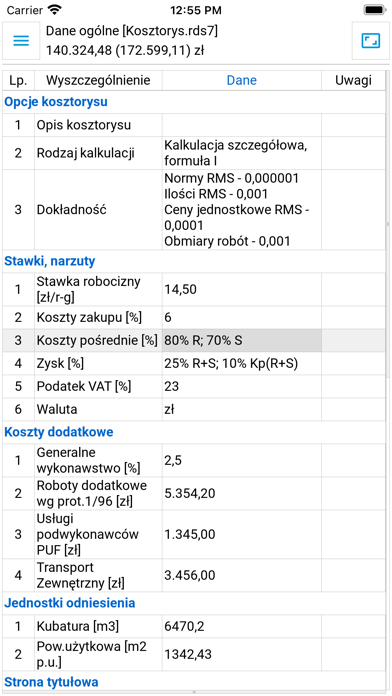 Rodos przeglądarka kosztorysów Screenshot
