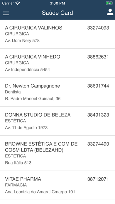 Saude Card. Screenshot