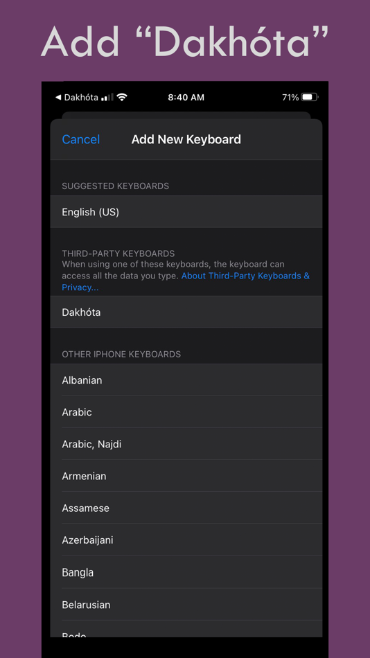 #2. Dakhóta Keyboard (iOS) Podle: Dakhóta Iápi Okhódakičhiye