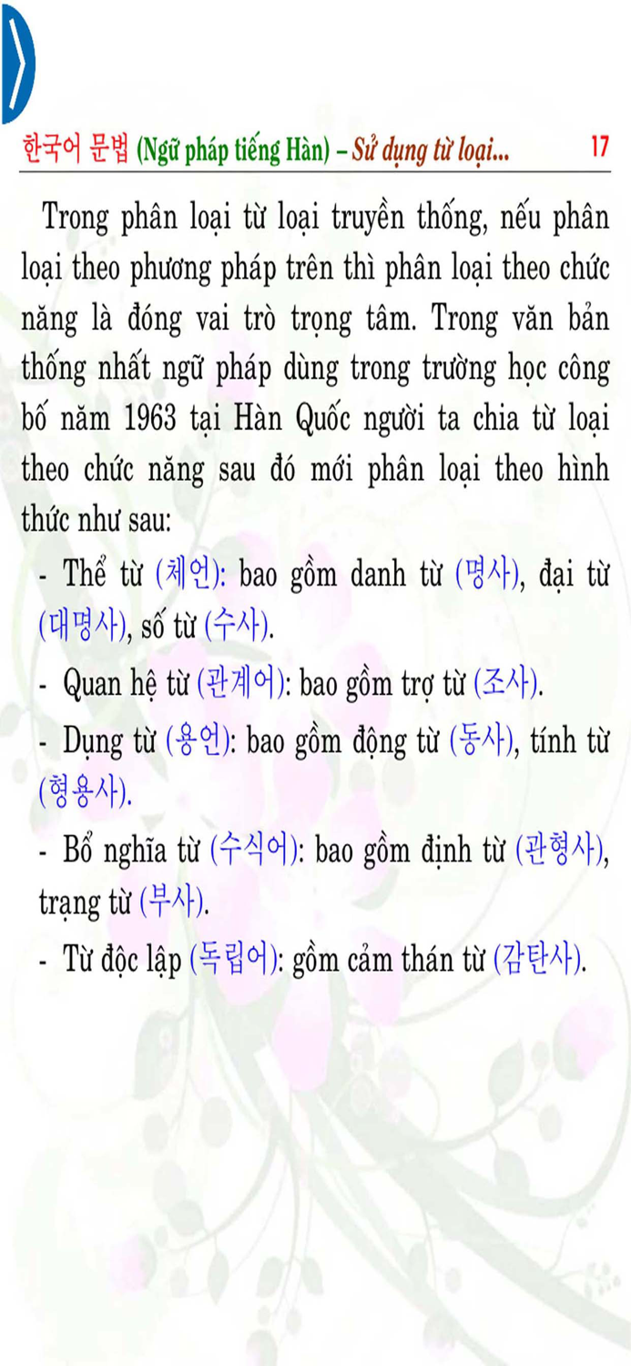 Sử dụng từ loại tiếng Hàn