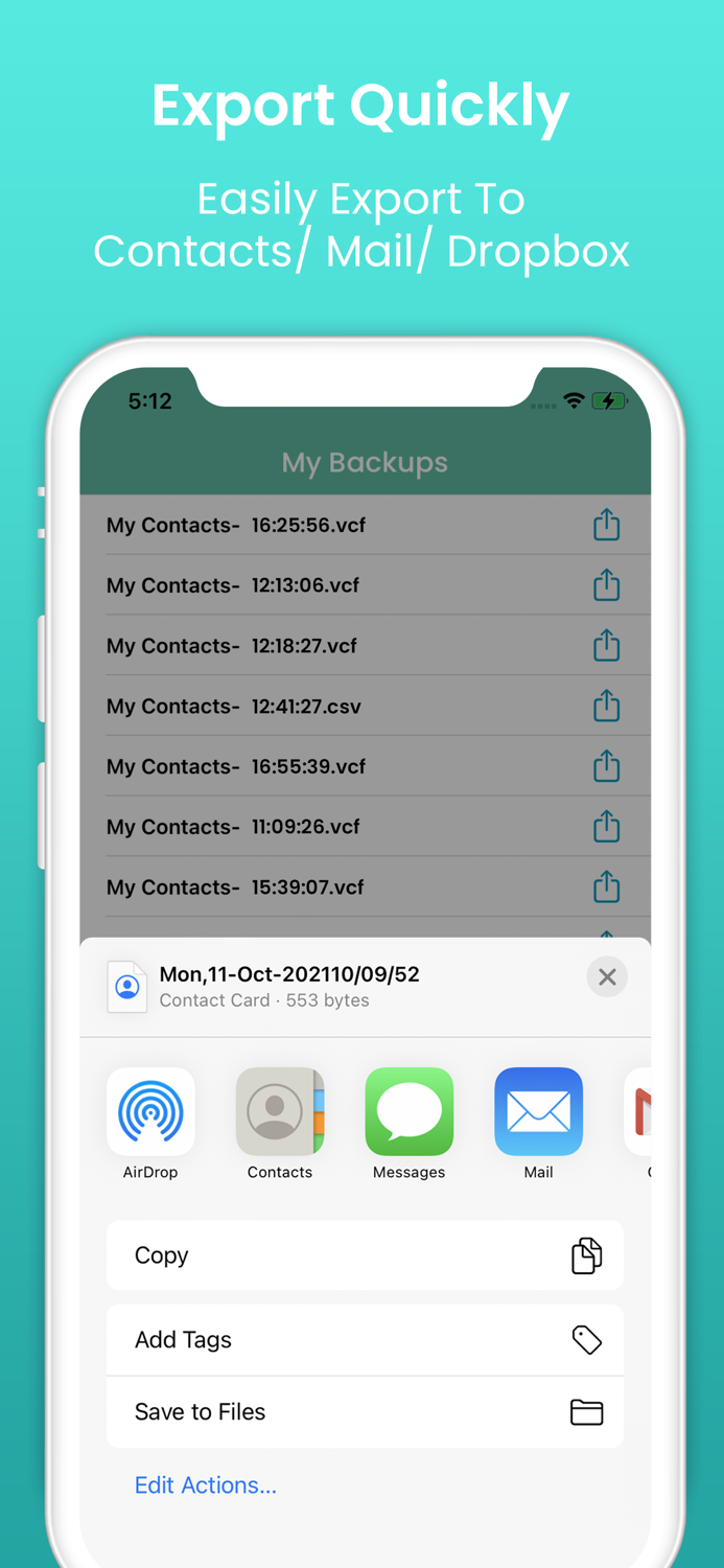 Contacts Backup Export vcf-xls