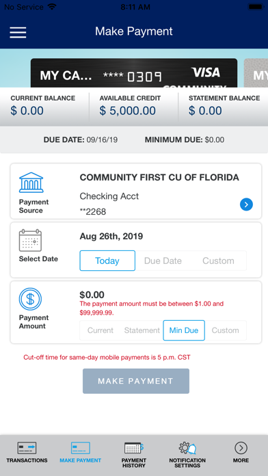 CFCUFL Card Services Screenshot