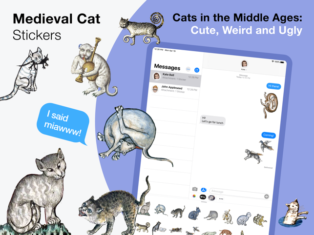 中世の猫ステッカーのスクリーンショット