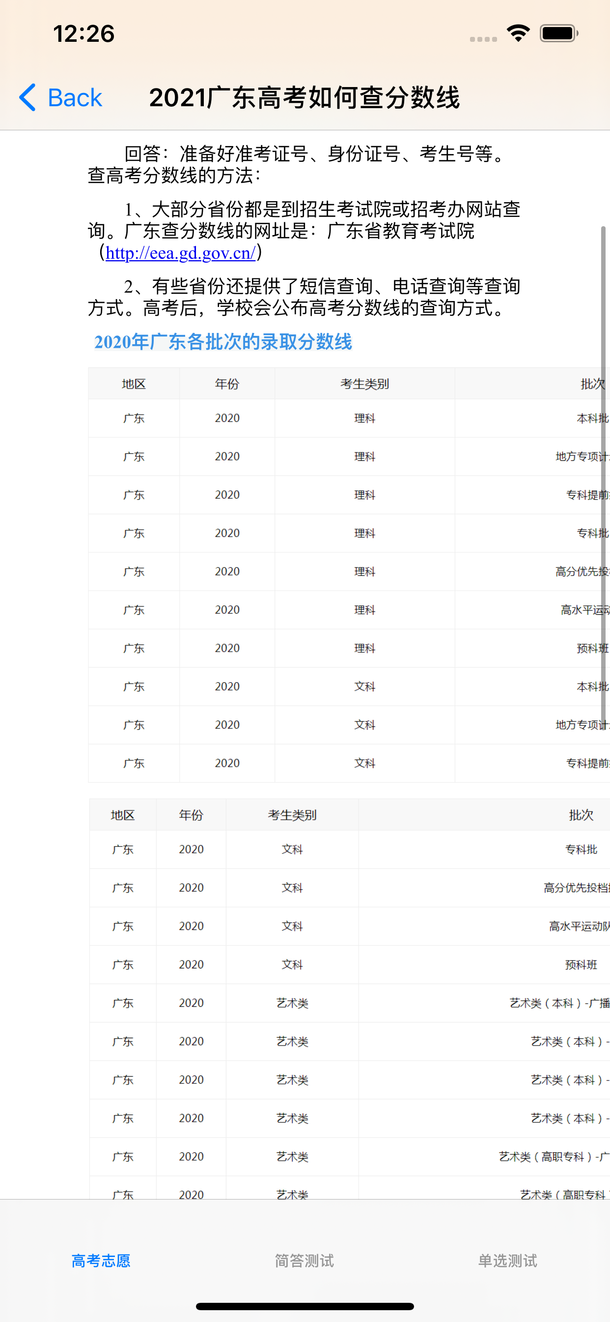 高考分数线大全