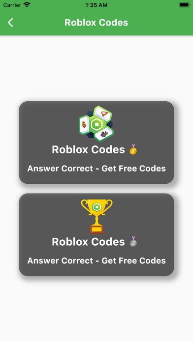 Robux Codes Gold Cards Quiz Screenshot
