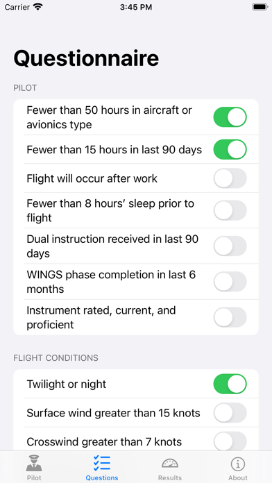 Flight Assessment of Risk Tool Screenshot