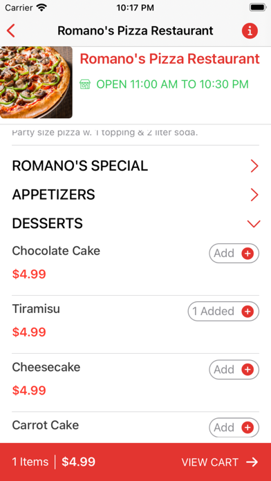 Romano's Pizza Restaurant Screenshot