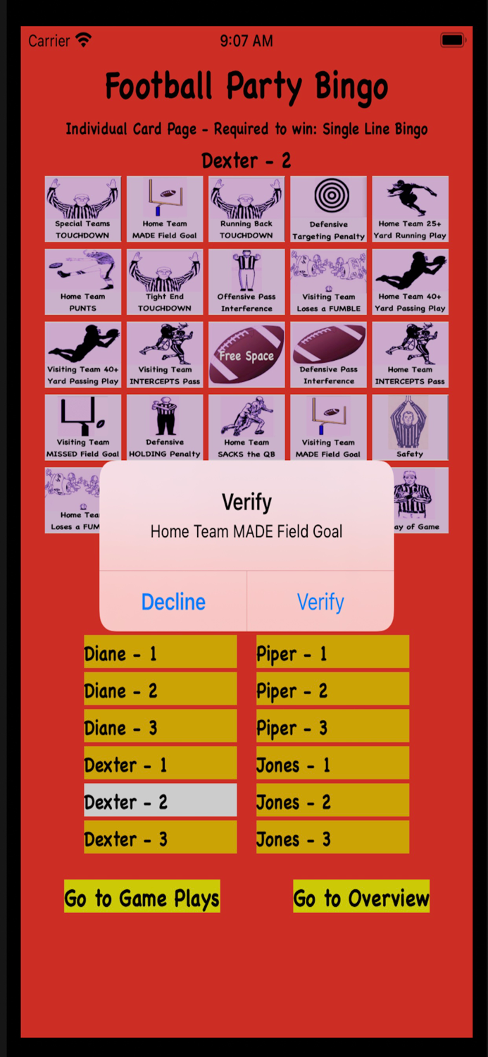 Football Party Bingo