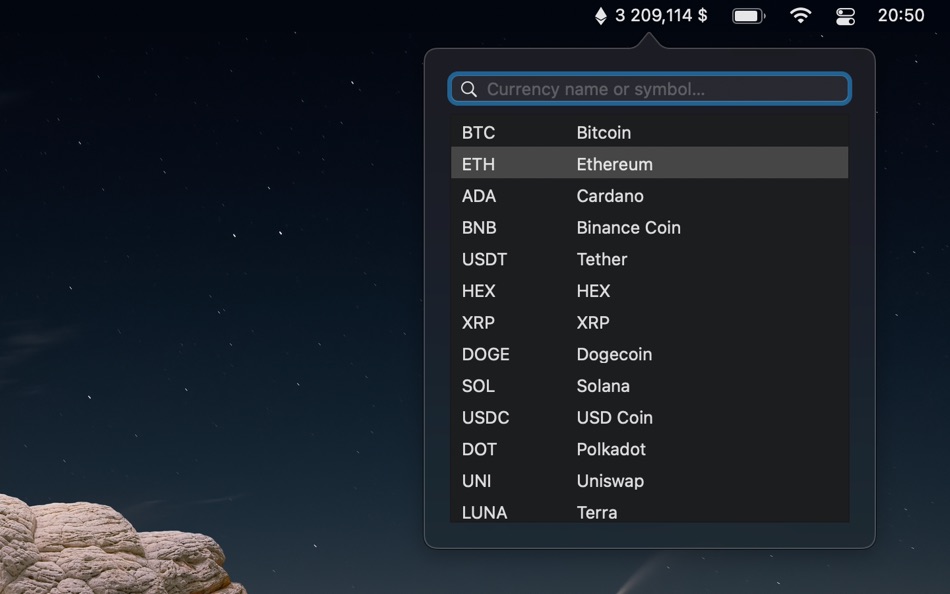 #2. CryptoTicker (macOS) Podle: Aleksandr Kundelev