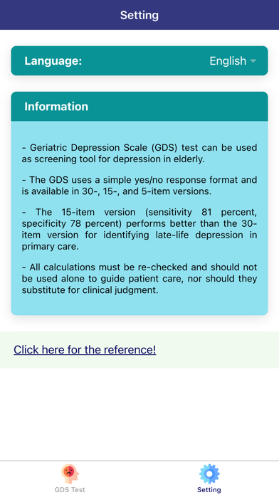 Geriatric Depression Test Screenshot