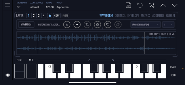 FRMS - Screenshot del sintetizzatore granulare