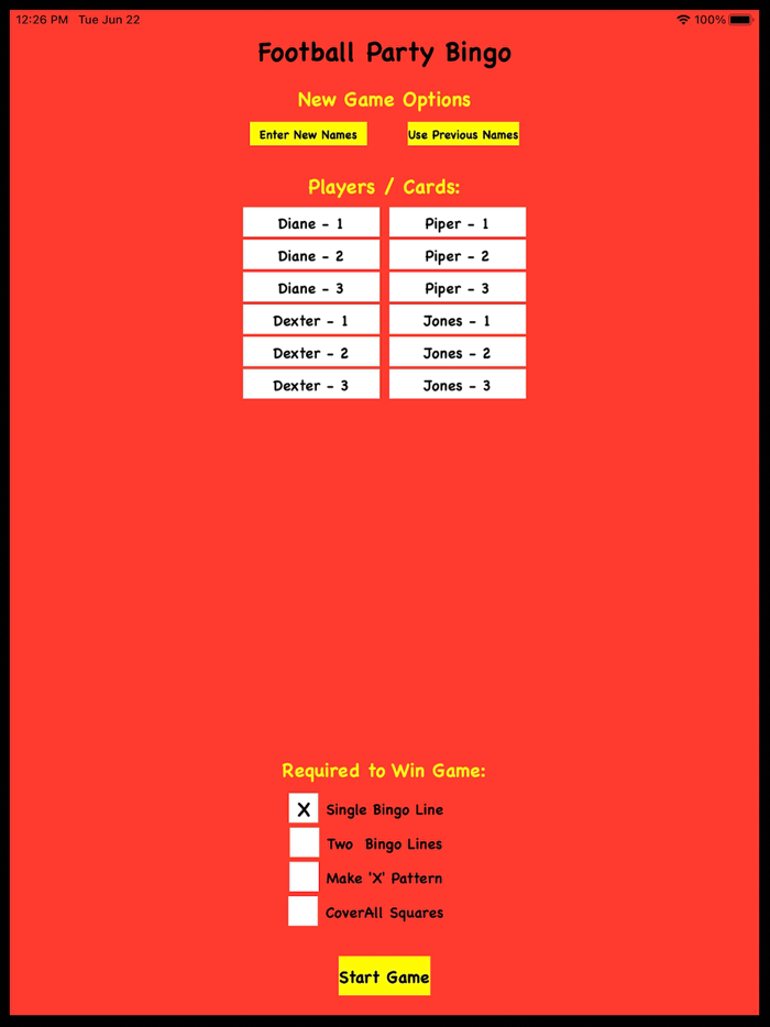 Football Party Bingo