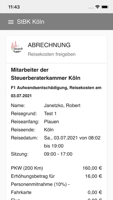 Reisekosten - StbK Köln Screenshot