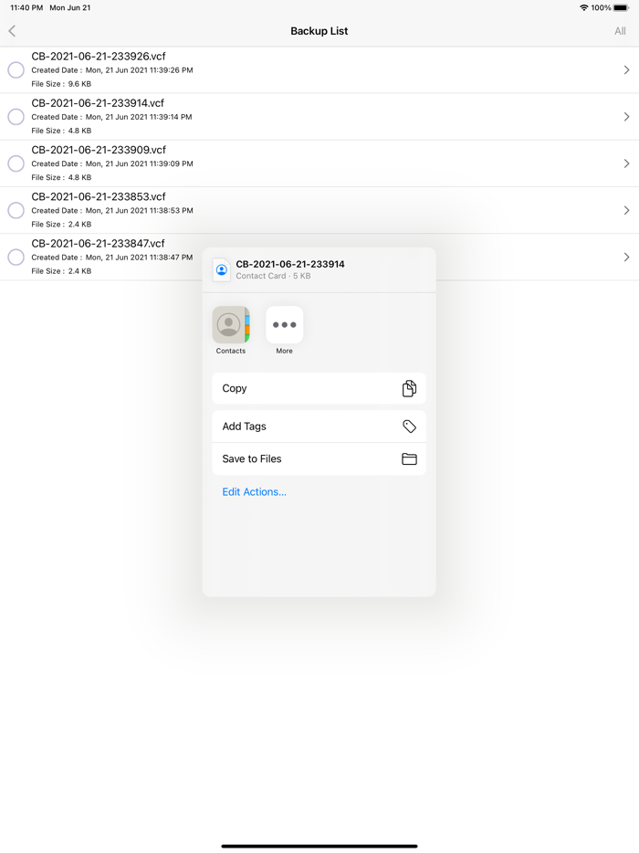 Contact Backup - Share Delete