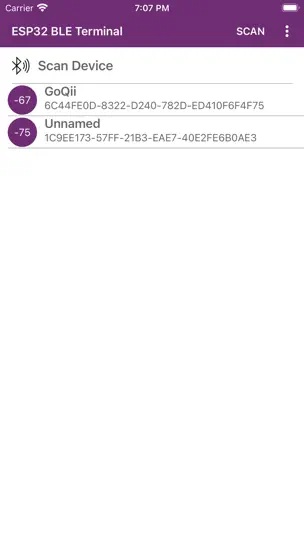 Captura de pantalla de ESP32 BLE Terminal en iPhone 1