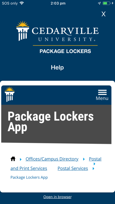 Cedarville Package Lockers Screenshot