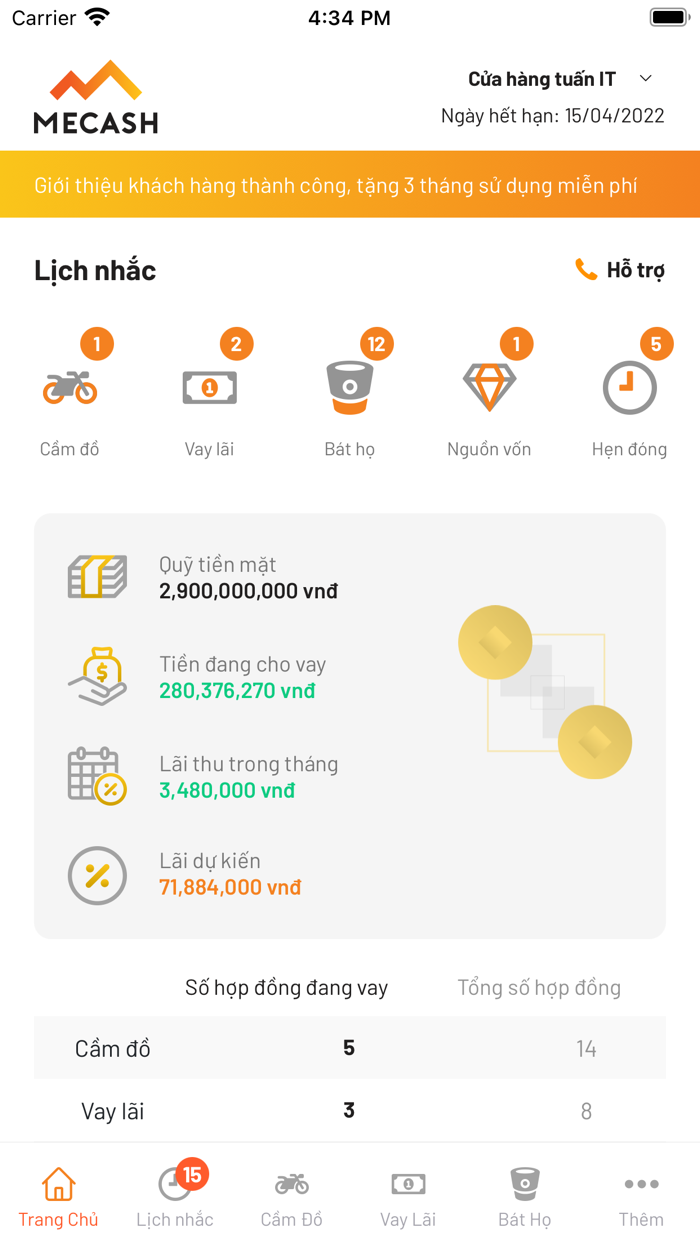 MeCash - Phần mềm QL cầm đồ