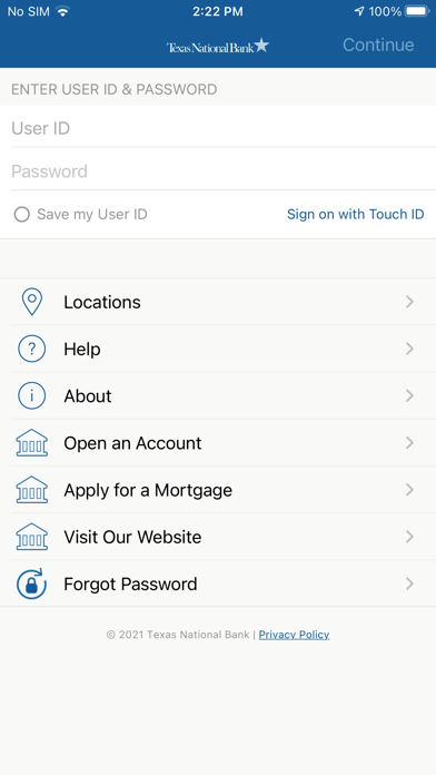 Texas National Bank Screenshot