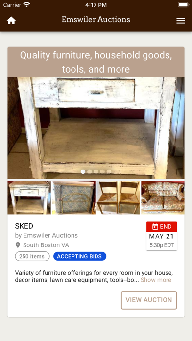 Emswiler Auctions Screenshot