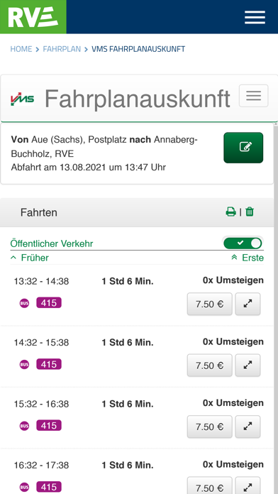 RVE Regionalverkehr Erzgebirge Screenshot