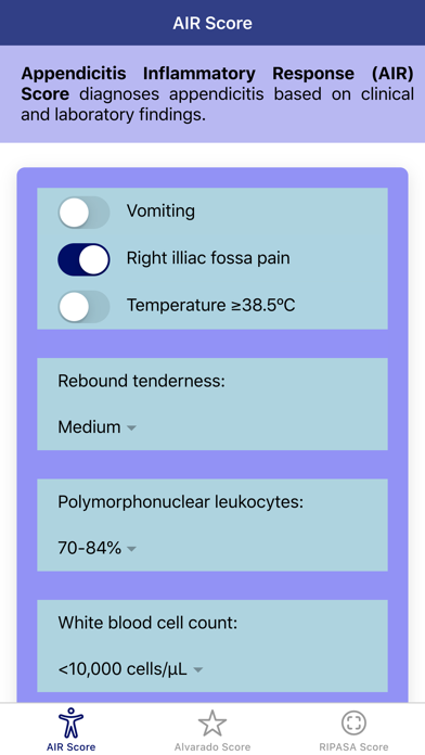 Pocket Appendicitis Score Screenshot