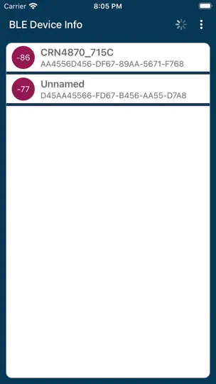 Captura de pantalla de BLE Device Info en iPhone 1