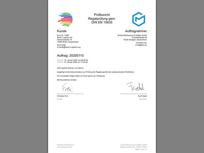 Regalprüfer ROS DIN EN 15635