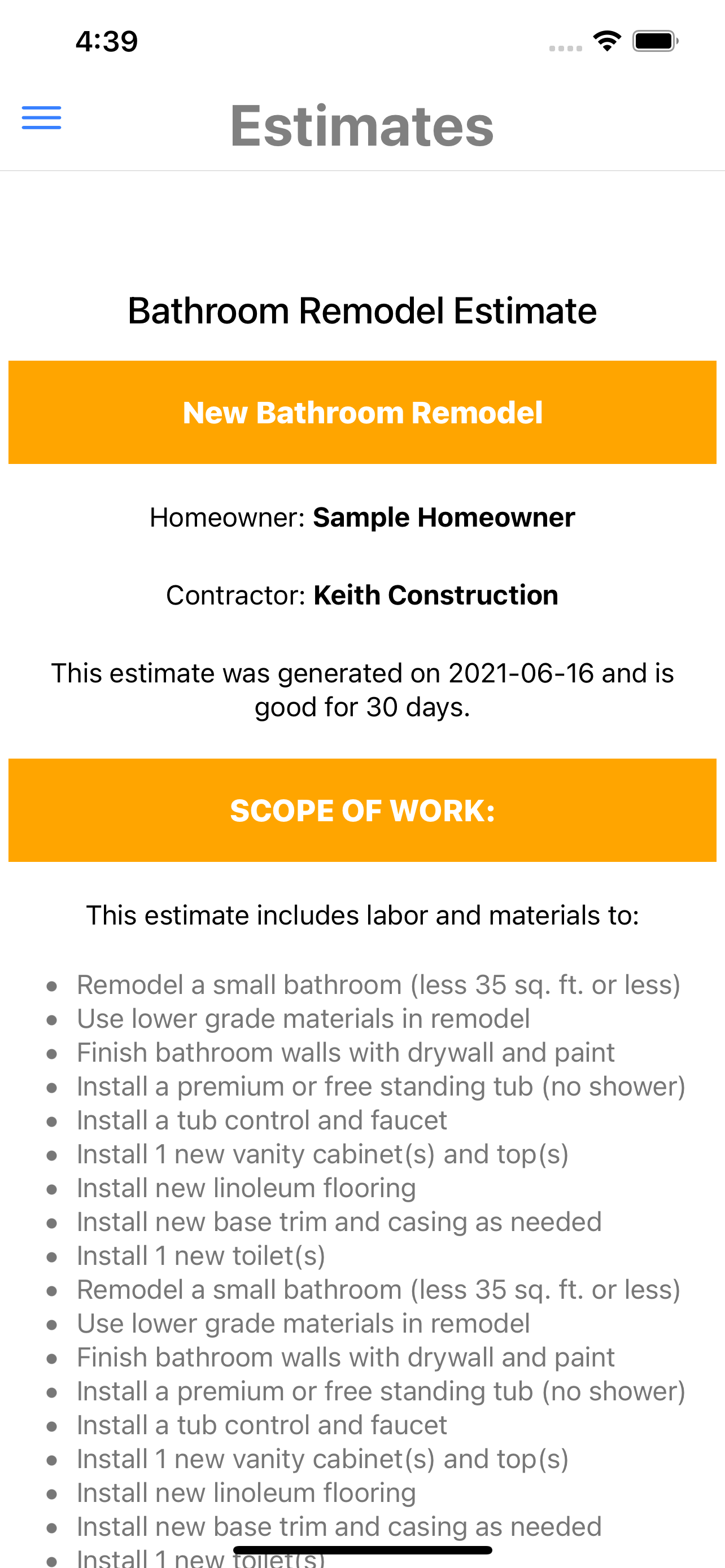Bathroom Estimator