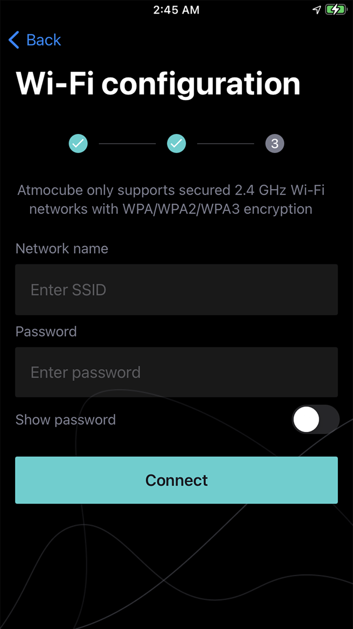 Atmocube Wi-Fi setup