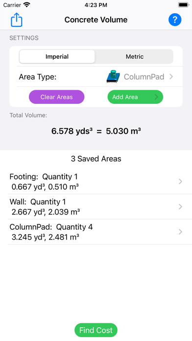 Concrete Volume Assistant Screenshot