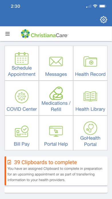 Christiana Care Patient Portal Screenshot