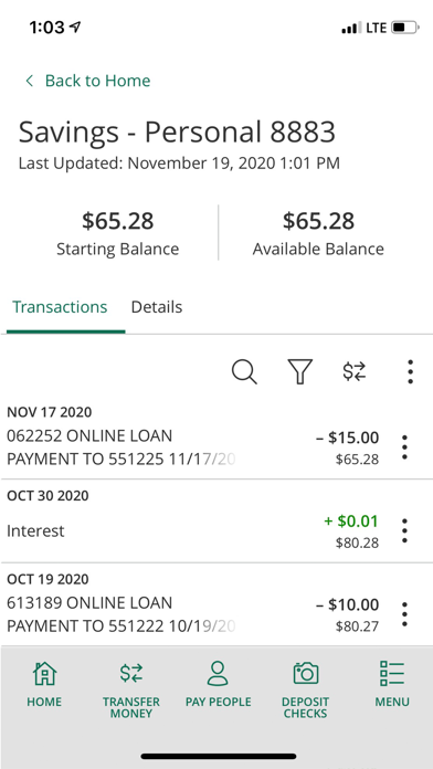 Bank of Washington Screenshot