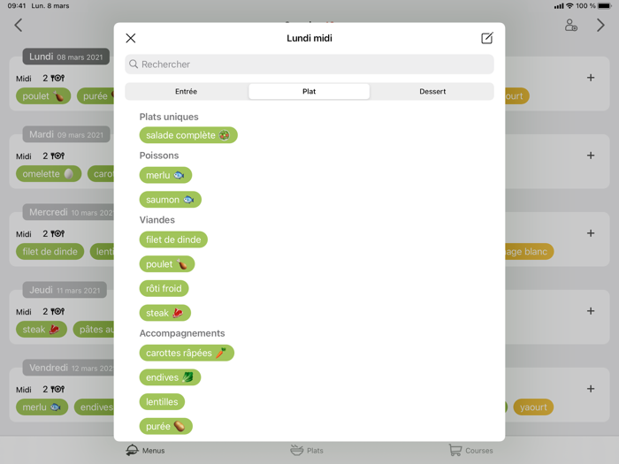 Menus - Planificateur de repas