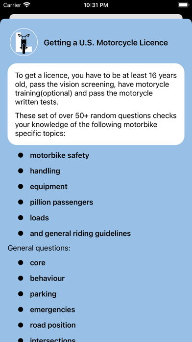 U.S. Motorcycle Practice Test Screenshot