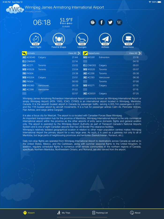 Winnipeg Airport Info  Radar