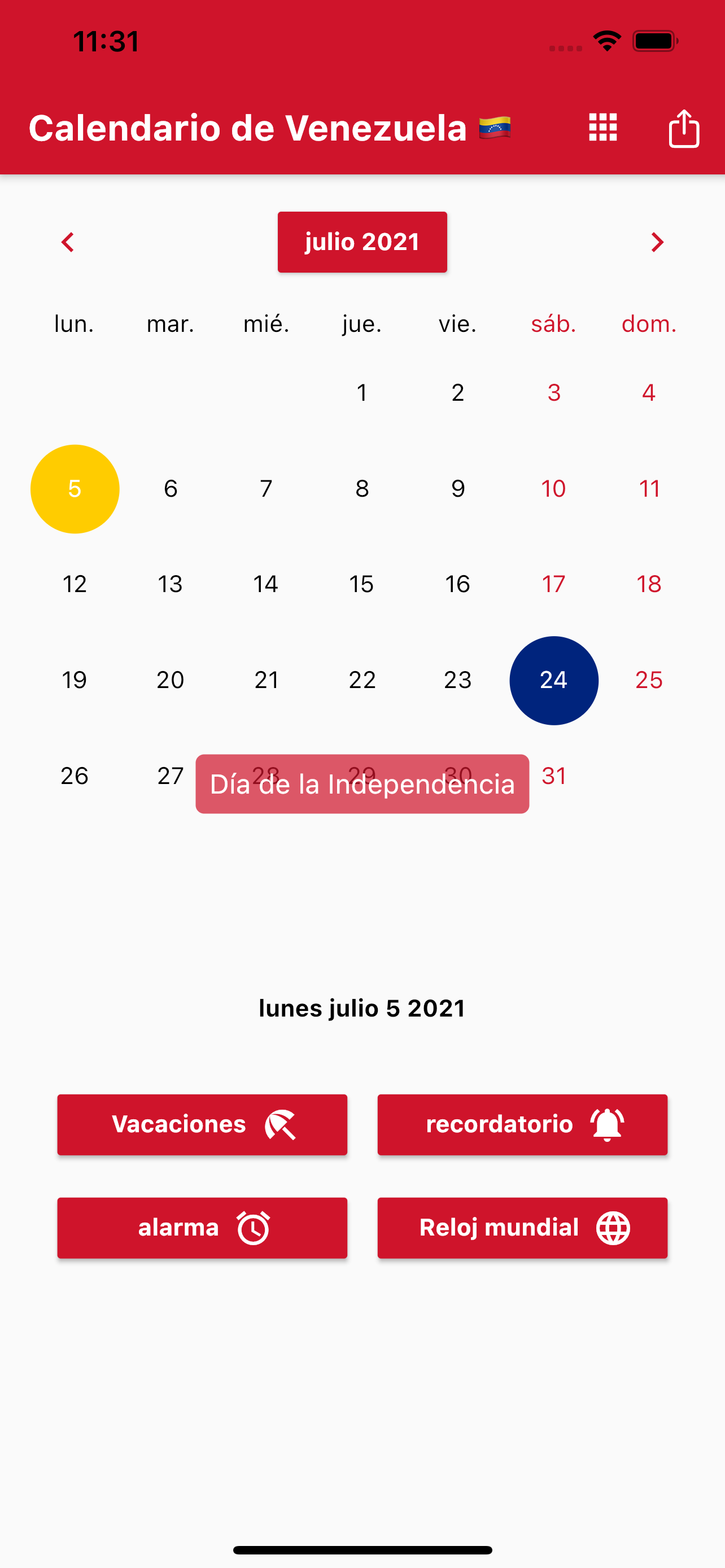 Calendario Venezolano 2024