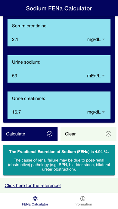 Sodium FENa Calculator Screenshot