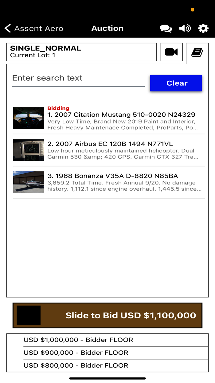 Assent Aero Live Bidding