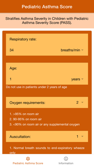 Pediatric Asthma Severity Screenshot