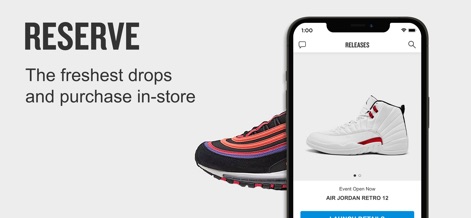 Finish Line – Shop Exclusive - Profitez de la fonctionnalité de réservation pour les articles les plus convoités, avec des notifications d'événements en direct et la possibilité de consulter les détails de lancement.