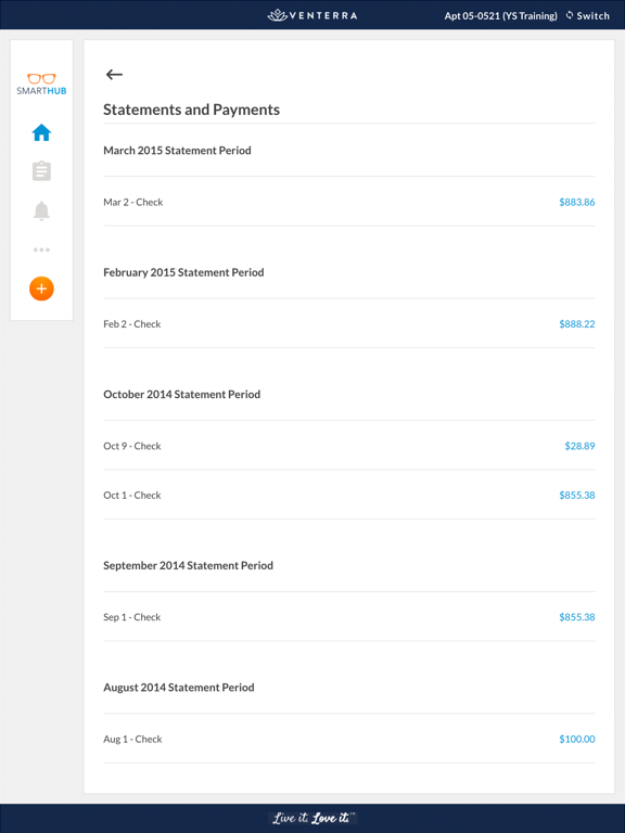 Venterra Realty SMARTHUB iPad screenshot