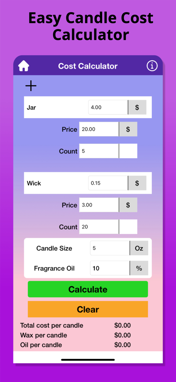 Candle Calculator CostWeight